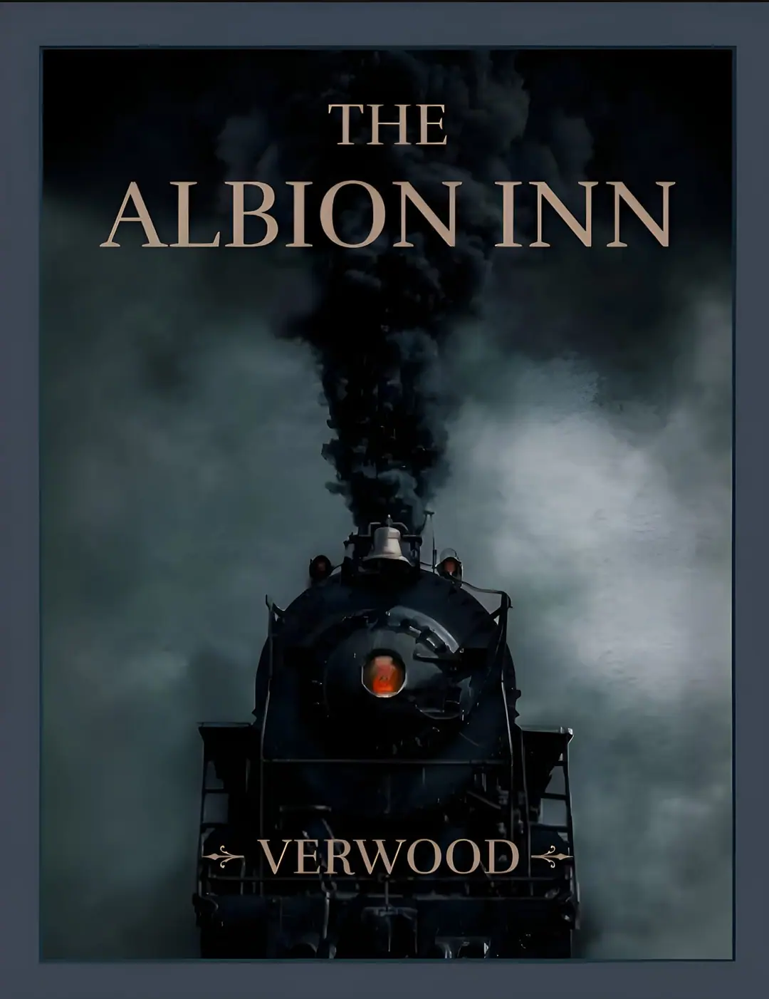 The new pub sign: The Albion Inn, Verwood, above a steam locomotive coming head-on out of dark smoke